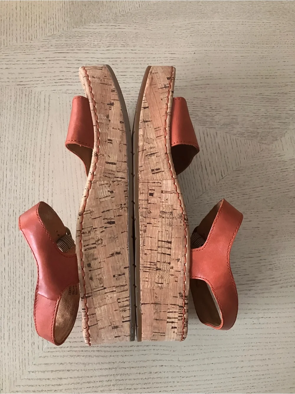Born Orange Leather Cork Platform Sandals Size 8